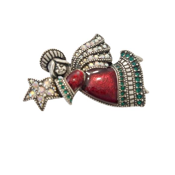 Vintage Enamel and Crystal Christmas Angel Brooch Pin, by Tanya Creations, 2" L - Picture 5 of 11